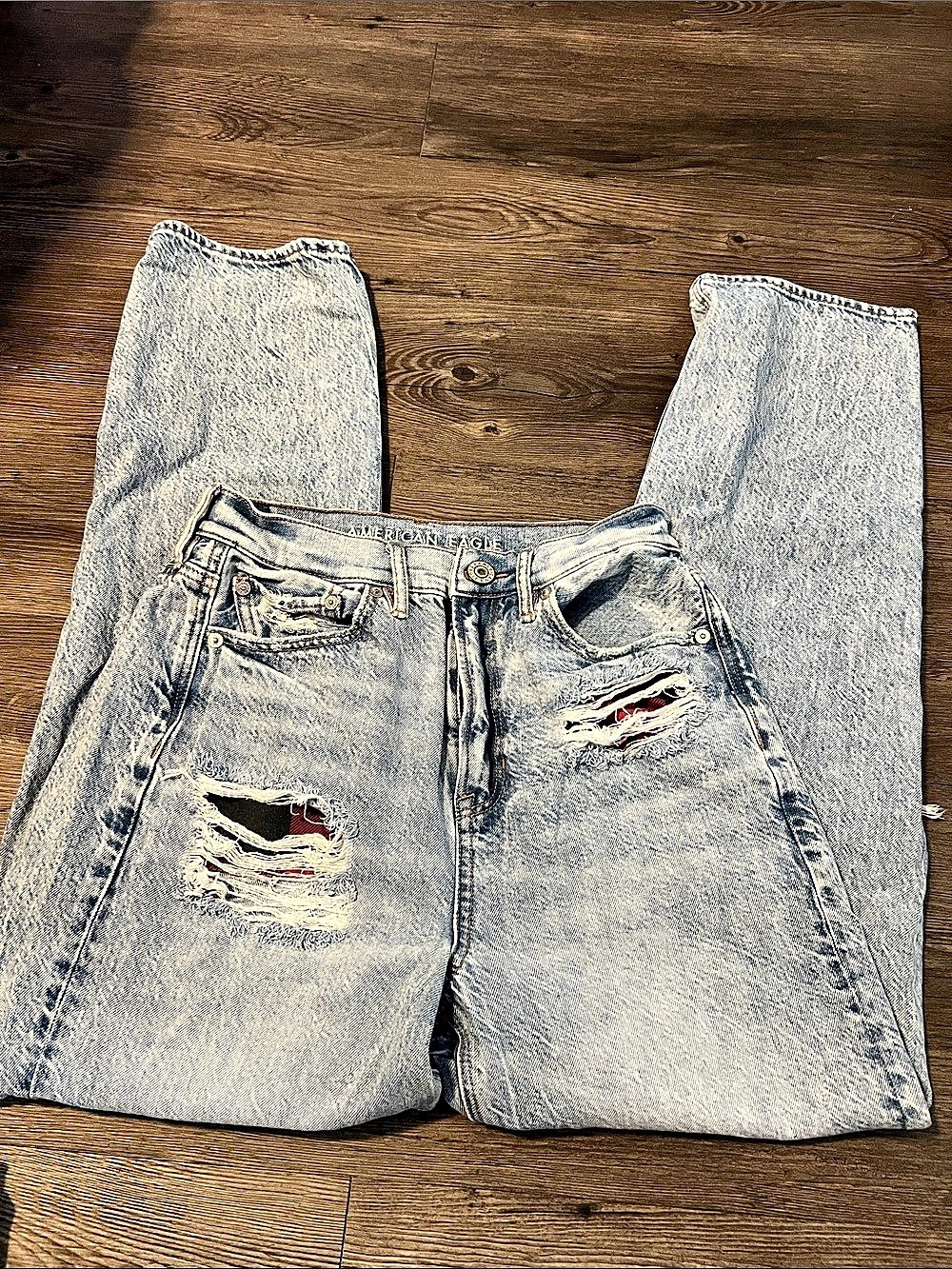 American Eagle Highest Rise 90s Boyfriend Distressed High Rise Jeans Blue Size